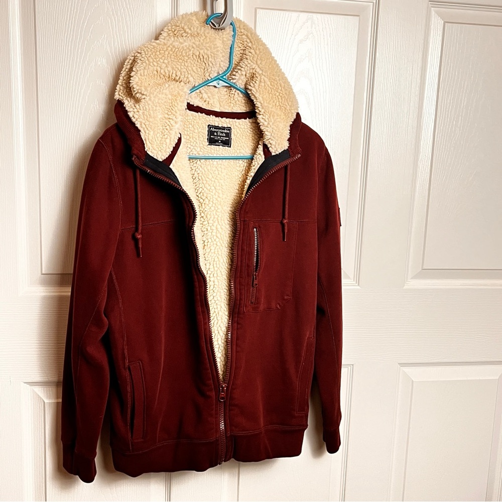 Abercrombie & Fitch Maroon Sherpa lined hoodie. Size Med.